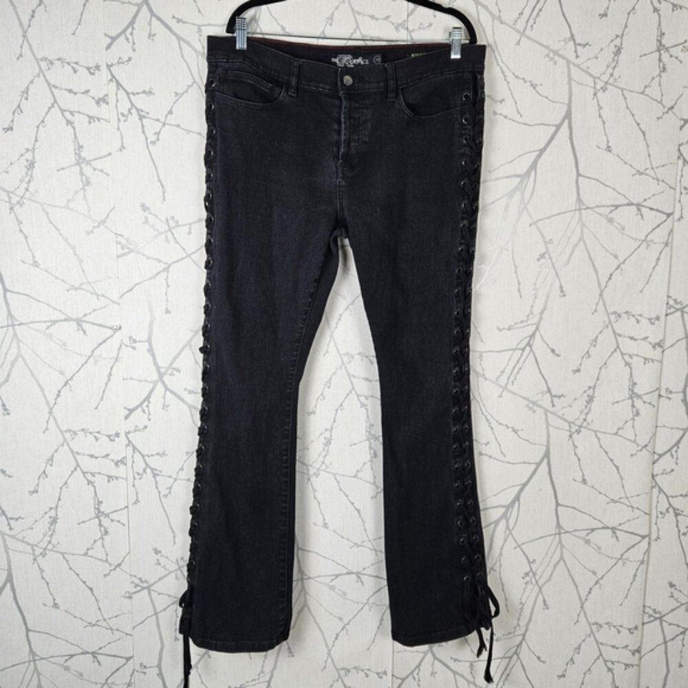Lip Service Black Wash Mid Rise Lace Up Rocker Bootcut Jeans